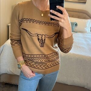 Longhorn cow print sweater NWT